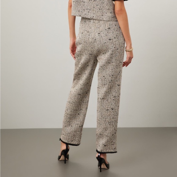 Ted Baker Feliot Cream and Black Herringbone Straight-Leg Trousers - Picture 5 of 11